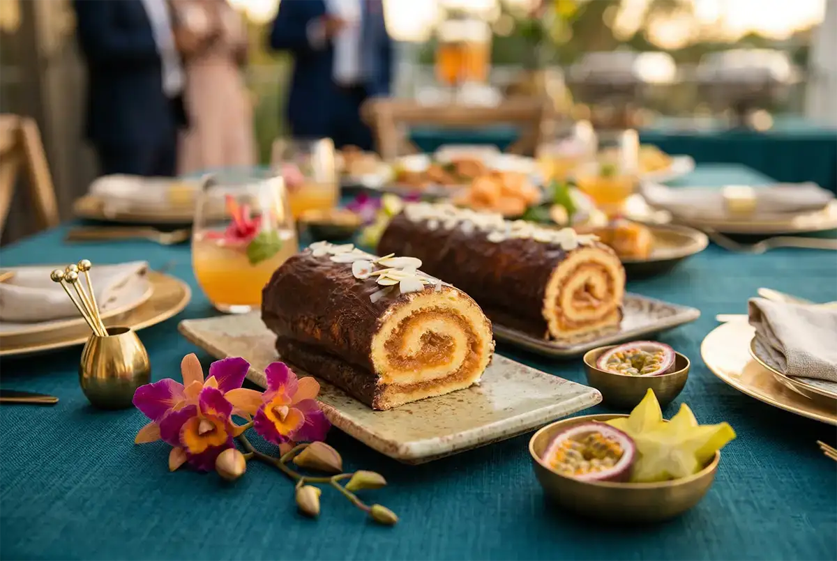 Fine rolade cake Caribbean catering services advertising by Derek Galon – after