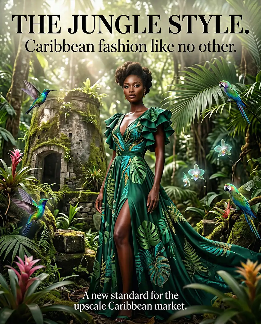 jungle style fashion advertising, Derek Galon, Dominica